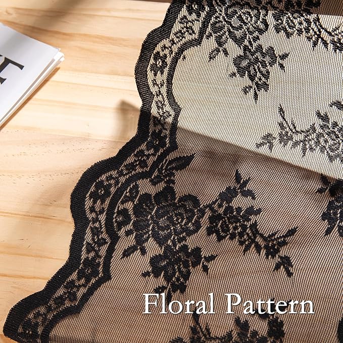 MEETSKY Lace Sheer Curtains 96 Inch Long Black Goth Victorian Vintage Spooky Halloween Holiday Party Decor for Living Room Bedroom Back Tab Rod Pocket Light Filtering Drapes, 50"W Each Panel, 2 Pieces