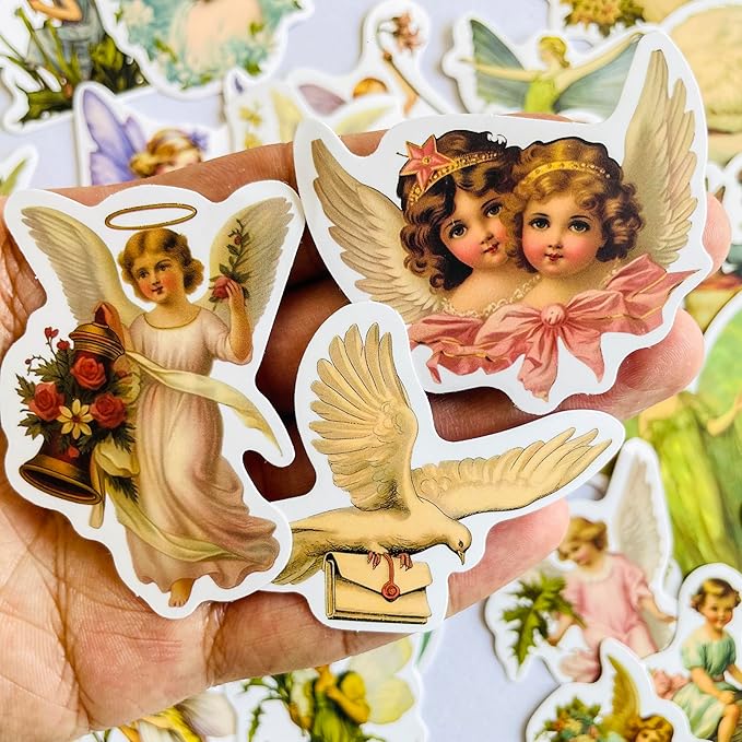 Yoksas Vintage Little Angel Fairy Stickers - 50Pcs Vinyl Renaissance Art Christian Scrapbooking Stickers for Water Bottles,Laptop,Journals