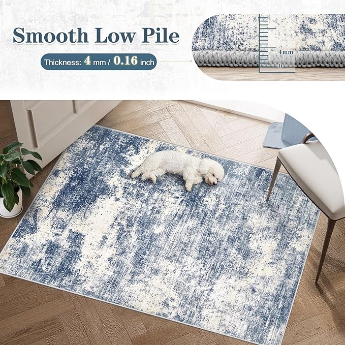 9x12 Area Rugs for Living Room: Washable Modern Abstract Rug Large Soft Non Slip Living Room Rug Indoor Low Pile Carpet for Bedroom Dining Room Home - Blue