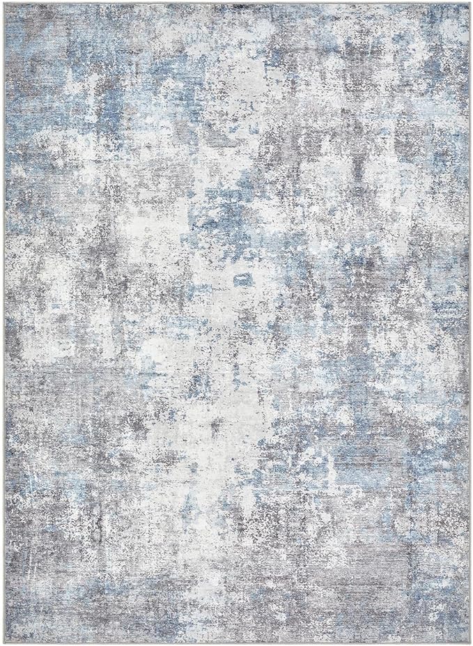 Washable 8X10 Area Rug: Modern Abstract Soft Non-Slip Indoor Rugs Home Decor - Low Pile Stain Resistant Foldable Carpet for Living Room Bedroom Dining Room Playroom Office(Blue Grey,8'x10')