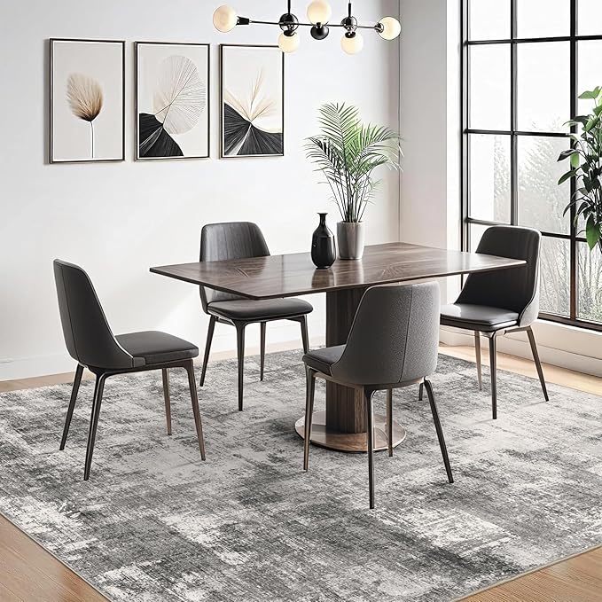 5x7 Modern Abstract Rug Washable Area Rugs for Living Room Bedroom Dining Room Non-Slip Low Pile Neutral Large Rug Soft Indoor Floor Carpet, Gray