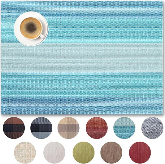 Placemats Set of 4 - Easy Clean Woven Vinyl Placemats for Dining Table, Indoor/Outdoor Place Mats, Washable PVC Table Mats（Ocean Geode）