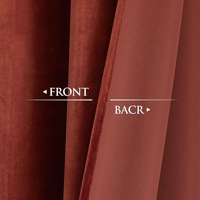 StangH Christmas Rust Red Curtains 105 inches Back Tab Light Blocking Velvet Drapes, Heavy Duty Thermal Panels for Warm & Inviting Living Rooms, W52 x L105, 2 Panels