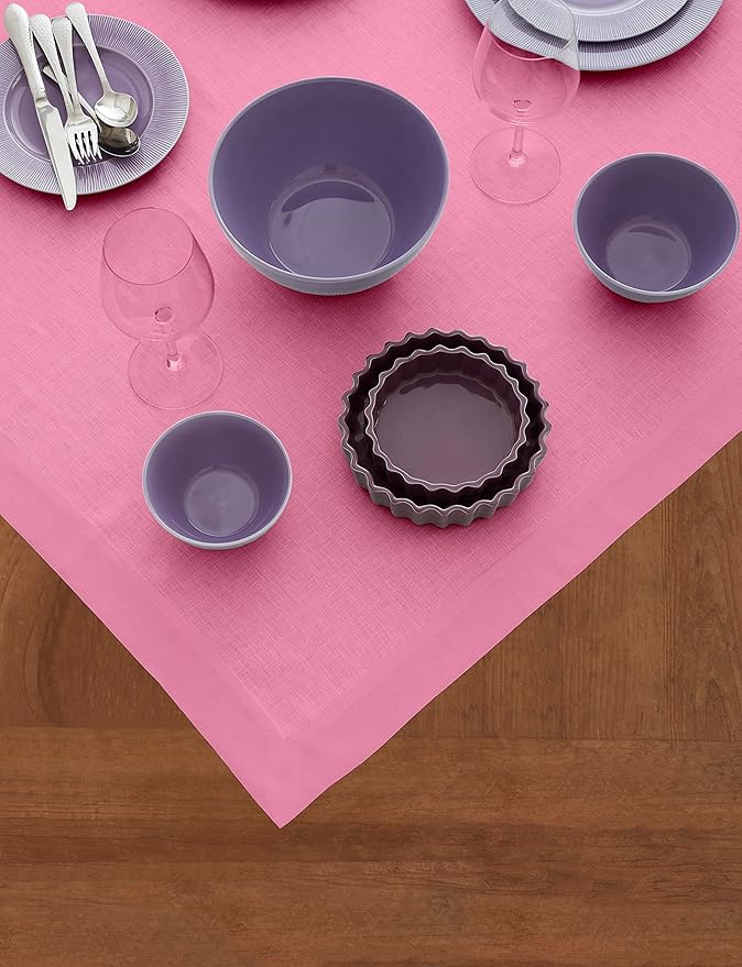 Solino Home Linen Square Tablecloth 52 x 52 Inch - 100% Pure Linen Flamingo Pink Table Throw - Fete, Machine Washable Table Cloth