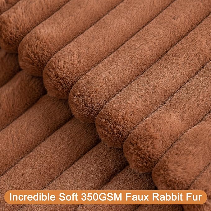 Double-Sided Faux Fur Plush Throw Pillow Covers 20x20 Set of 2 Fuzzy Striped Soft Cozy Pillowcase Luxury Decorative Pillows Square Shaggy Cushion Covers for Couch Sofa Bed,Brown