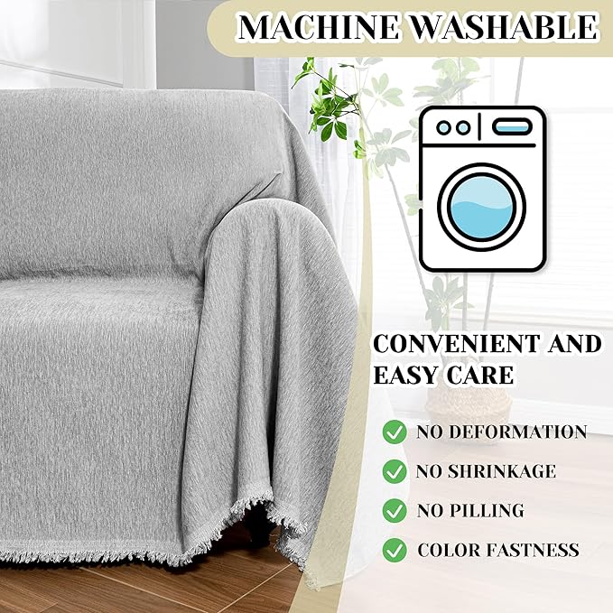 MEETSKY Grey Sofa Cover Washable for Chair Recliner, Chenille Couch Cover for Dogs, Oversized Armchair Cushion, 71" X 91"