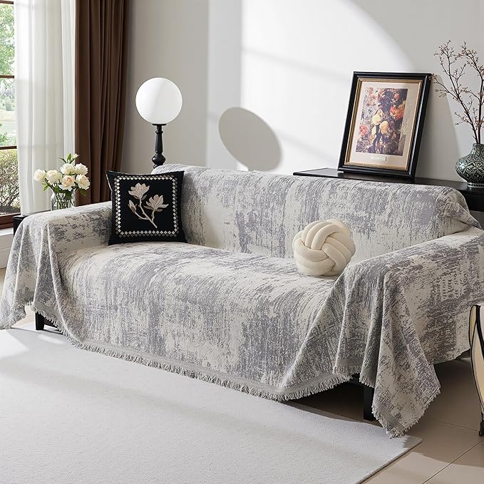 MEETSKY Couch Cover Sofa Cover Washable, Geometric Abstract Geometric Boho Sofa Covers for 2 Cushion Couch Sofa, Sofa Slipcover Love seat Pet Couch Covers for Sectional Sofa, 71" x 118", Light Grey