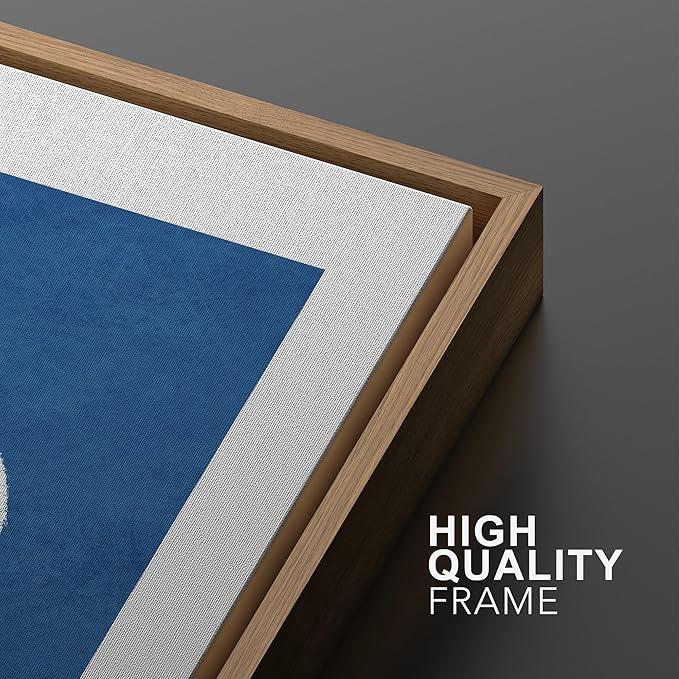 SIGNWIN Framed Wall Art Print Set White Line Contrasting Blue Backround Abstract Swirly Digital Art Modern Art Mid-Century Modern Expressive for Living Room, Bedroom, Office - 24"x36"x2 Panels