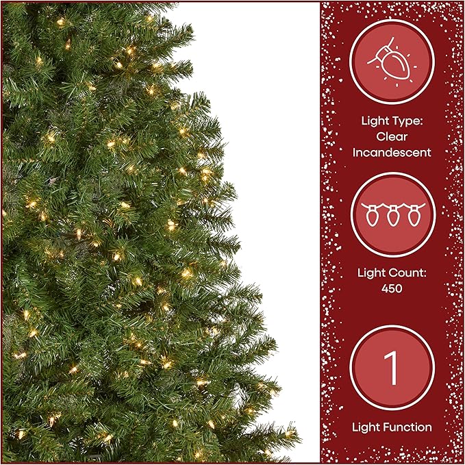 National Tree Company 6.5 ft Pre-Lit North Valley Spruce Artificial Christmas Tree, 450 Clear Lights, 816 Tips, Includes Stand, Green