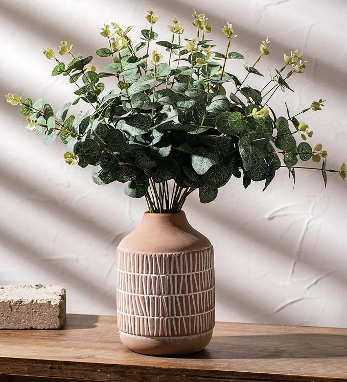 Ceramic Rustic Farmhouse Vase, Boho Pottery Flower vase for Home Decor, Living Room,Entryway, Shelf Decor, Mantel, 7.6 Inch