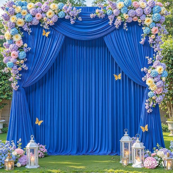10ft x 10ft Wrinkle Free Royal Blue Backdrop Curtain for Parties, 2 Panels 5x10ft Silky Polyester Blue Photo Backdrop Drapes for Weddings Birthday Party Photography Background
