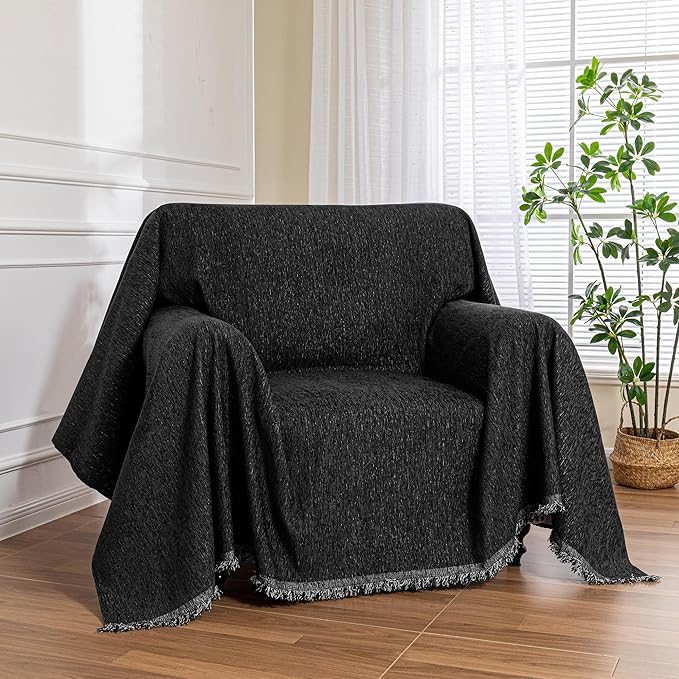 MEETSKY Black Oversized Chair Cover, Chenille Armchair Couch Cover for 1 Cushion Couch for Dog, Sofa Slipcovers Furniture Protector for Pet, 71" X 91"