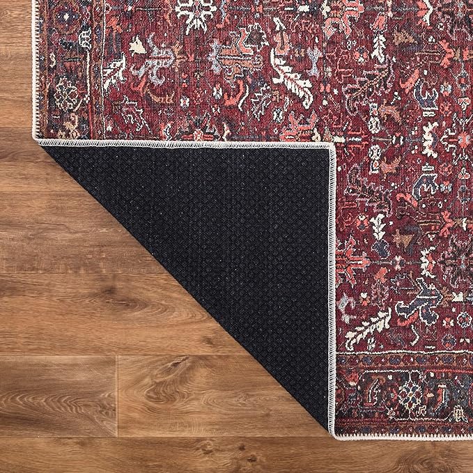 Bloom Rugs Washable Non-Slip 5' x 7' Rug - Burgundy Traditional Bordered Area Rug for Living Room, Bedroom, Dining Room, and Kitchen - Exact Size: 5' x 7'