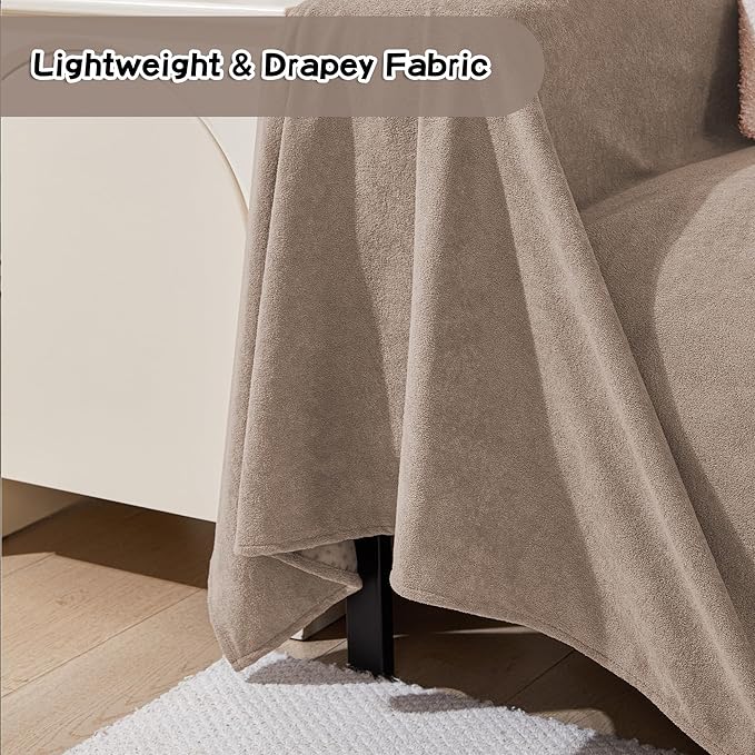 MEETSKY Sectional Couch Cover Washable, Oversized Sofa Cover for 3 Cushion Couch Sofa, Cat Scratch Proof Furniture Protector Covers Soft L Shape Sofa Covers for Dogs, 91" x 150", Khaki
