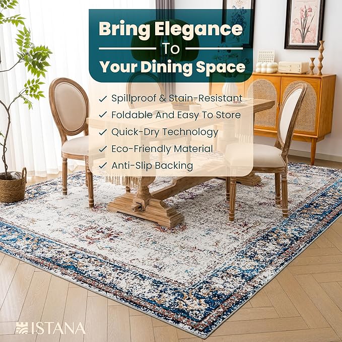 Istana Living Room Rugs 8x10 - Multi Colored Bedroom Rug 8x10 Under Bed - Foldable Rugs 8 X 10 Living Room - Stain Resistant Modern Rug - Eco-Friendly Luxe Weavers Colorful Area Rugs
