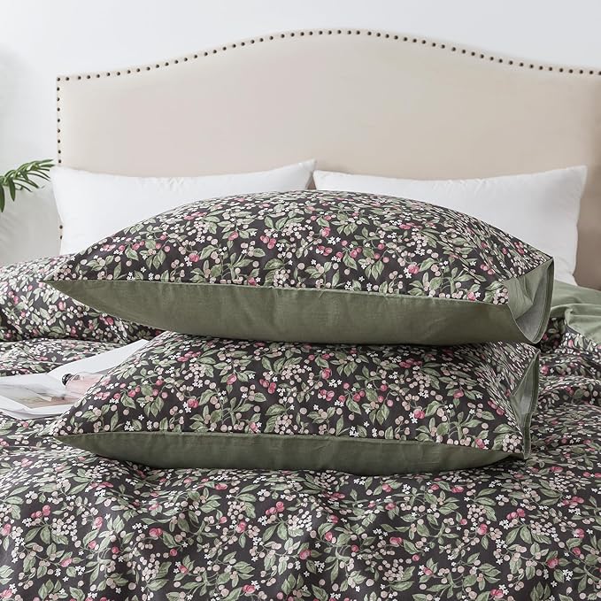 HoneiLife Duvet Dover King Size - 100% Cotton Comforter Cover Floral Duvet Cover Sets, Breathable Bedlinen for Set with Zipper Closure & Corner Ties,3-PC Wildflower Comforter Cover Sets, Berry