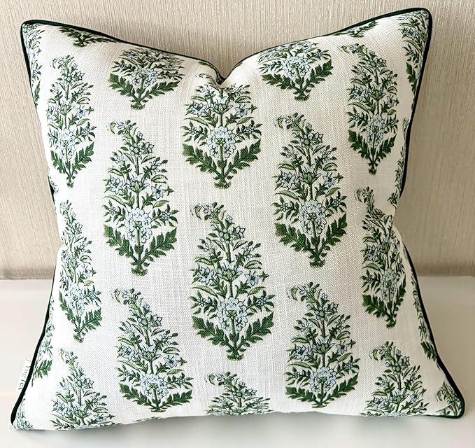 Mughal Printed Decorative Square Accent Throw Pillow Cover - Decor for Living Room, Sofa, Chair, Patio, Car, Balcony, Bench, Porch, Nursery, Office - 20x20 Inches, Green