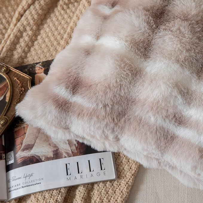 Pack of 2 Thick Plush Throw Pillow Covers Fluffy Wave Faux Fur Decorative Cushion Covers Soft Wool Pillowcase for Sofa Couch Livingroom 24x24 Inch White Taupe
