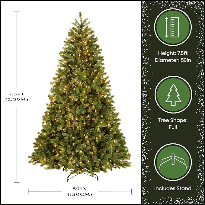 National Tree Company 7.5 ft Pre-Lit Downswept Douglas Fir Artificial Christmas Tree, 750 Clear Lights, 1,867 Tips, Includes Stand, Green