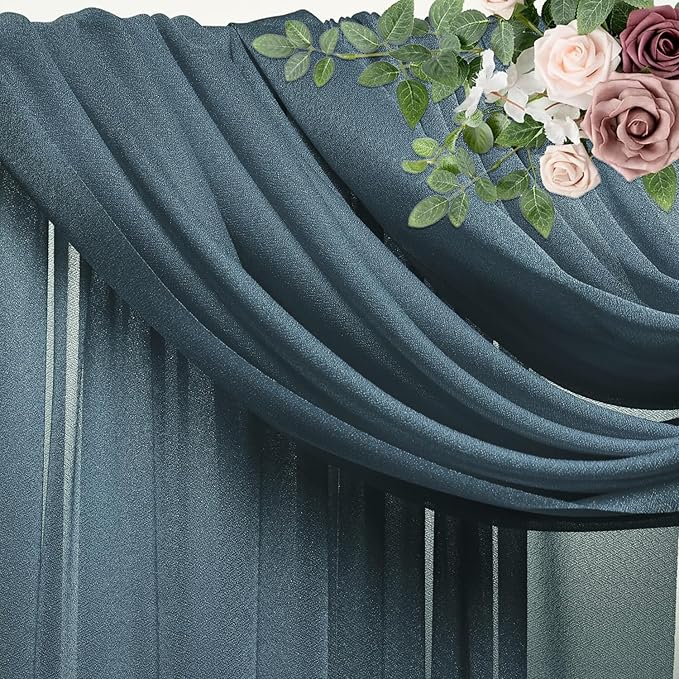 Wedding Arch Draping Fabric 4 Panels 28.7" x 20FT Grey Blue Sheer Chiffon Backdrop Drapes for Wedding Ceremony Birthday Party Bridal Shower Outdoor Decoration