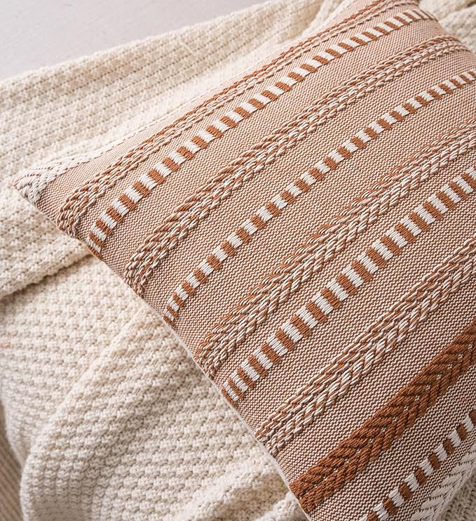 Boho Throw Pillow Covers 22x22 Inch Set of 2, Farmhouse Decorative Couch Pillow Cases, Brown Accent Pillows of Bed, Sofa Bedroom Living Room Home Decor Cushion Cover