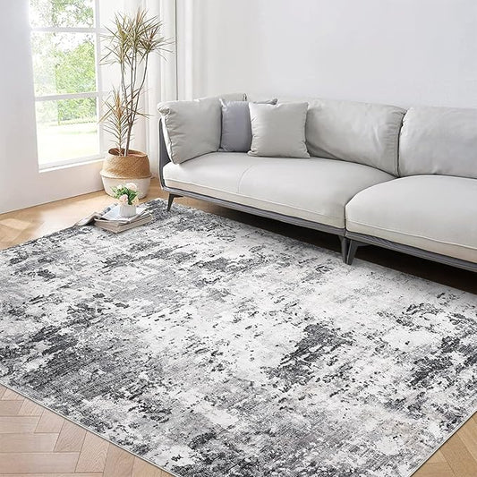 5x7 Modern Abstract Faux Wool Rug Ultra-Soft Low Pile Accent Rug Stain Resistant Carpet Machine Washable for Bedroom with Non Slip Backing, Green