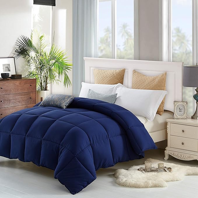 Lavish Comforts® Navy Blue California King Comforter – Oversized King Fluffy Down Alternative Duvet, Dark Blue Hotel Comforter, Hypoallergenic, Machine Washable - 104"x96"