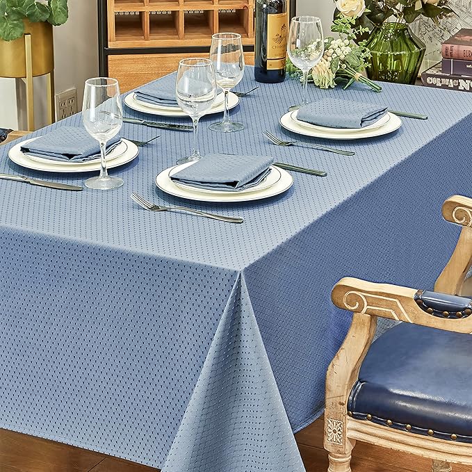 Rectangle Table Cloth Linen Farmhouse Stainproof Waterproof Washable Polyester Oblong Rectangular Fabric Table Cover for Kitchen Dining Dinner (Light Blue, 60 X 120 Inch)