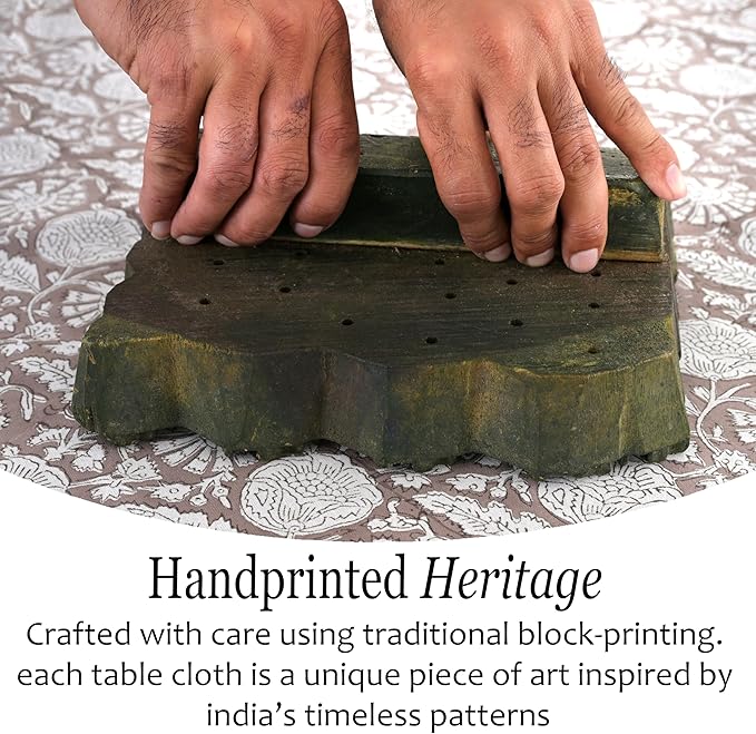 CPC Rustic Brown Tablecloth 100% Cotton 60x90 Inch Indian Block Print Rectangle Table Cover, Table Cloth for Gifting in Weddings, Halloween, Fall, Christmas, Thanksgiving