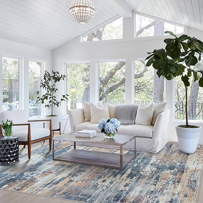 Area Rugs 9x12 Living Room: Large Machine Washable Area Rug with Non Slip Backing Non Shedding Abstract Stain Resistant Carpet for Bedroom Dining Room Nursery Home Office - Multi