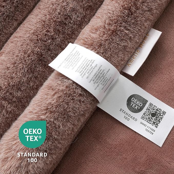 Amélie Home Faux Fur Throw Blanket for Couch, Ultra Cozy Fuzzy Fluffy Fur Luxurious Soft Striped Plush Gift Blankets for Family Sofa Chair Bedroom, 55"x70", Cationic Fox Brown