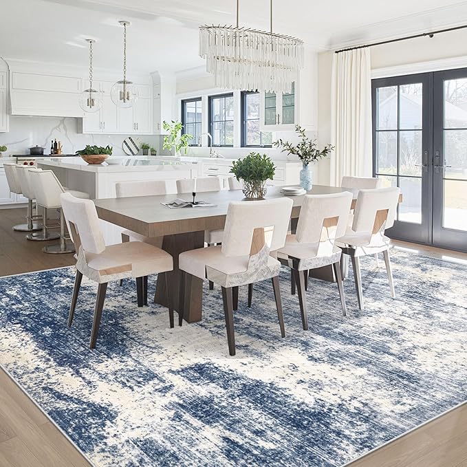 9x12 Area Rugs for Living Room: Washable Modern Abstract Rug Large Soft Non Slip Living Room Rug Indoor Low Pile Carpet for Bedroom Dining Room Home - Blue