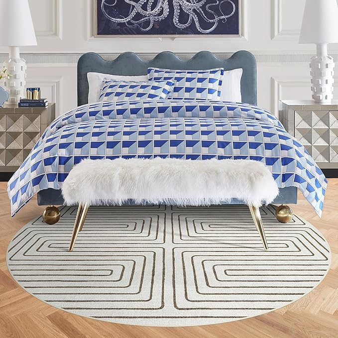 RUGGABLE x Jonathan Adler Machine Washable Area Rug – Labyrinth Camel/Ivory 8 ft Round, Stain-Resistant, Non-Slip – Large Rugs for Living Room, Bedroom, Hallway, Entryway & Office–with Standard Pad