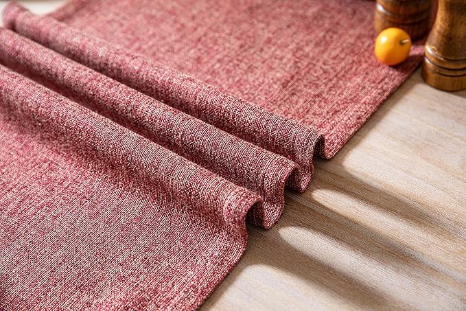 ZeeMart Burlap Style Farmhouse Table Runners 60 Inches Long, Red Rustic Woven Dining Table Runner for Everyday Use, 14x60 Inches, Red