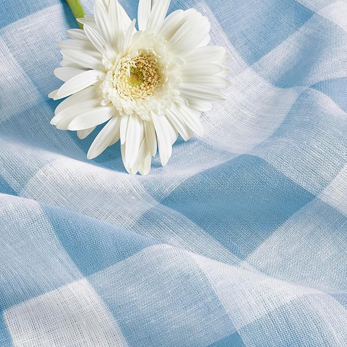 Solino Home Linen Checkered Tablecloth 60 x 120 Inch - 100% Pure Linen Blue Bell Buffalo Plaid Table Cloth for Rectangle Tables - Machine Washable Tablecloth