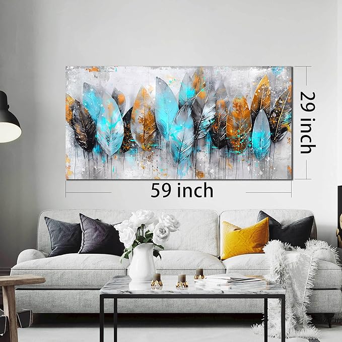 LAOTOART Abstract Leaf Wall-Art - Abstract Art Wall Decor - Large Wall Art for Living Room Ready to Hang Size 29" x 59"