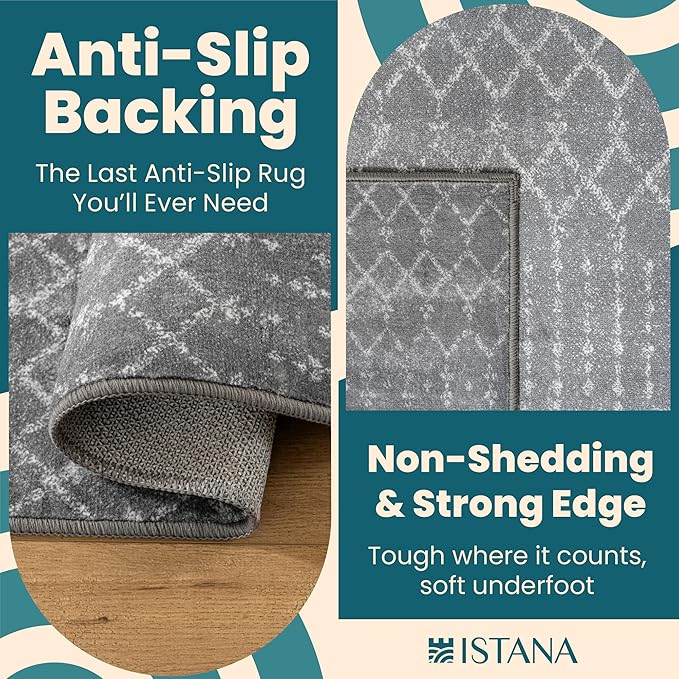 Istana 9x12 Area Rug - Dark Grey 9 x 12 Area Rugs for Living Room - Foldable 9x12 Rugs for Bedroom/Living Room Rug - Stain Resistant Washable Rugs - Eco-Friendly Area Rugs