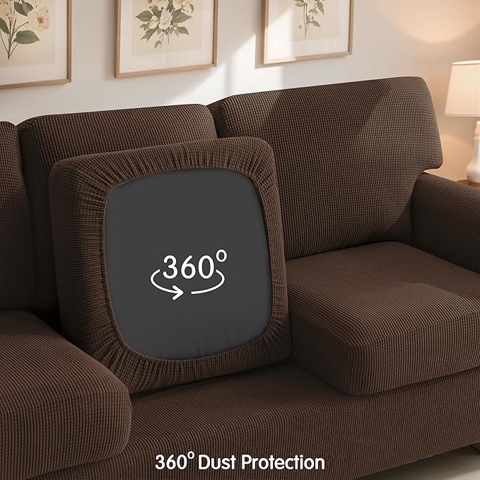 SUBRTEX 3 Pieces Stretch Sofa Slipcover Sets Couch Cover Sets Backrest Cushion Covers Furniture Protector Collection Set for Oversize Sofa Loveseat Chair Slip Covers(Small, Chocolate)