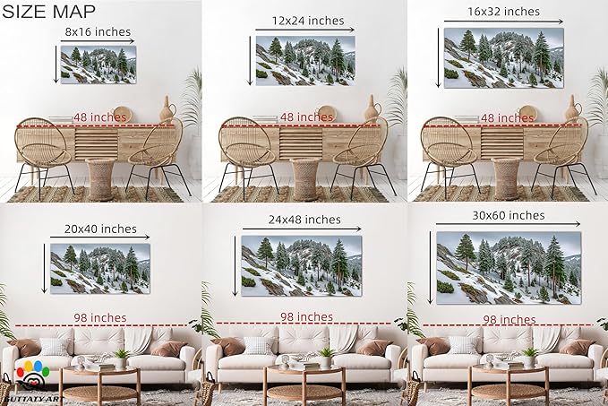 GUTTATY Christmas Winter Scene Canvas Wall Art, Snowy Forest Canvas Prints, Pine Tree Wall Painting, Serene Nature Poster Picture, Tranquil Landscape Wall Decor for Living Room, Bedroom, 32x16 Inch