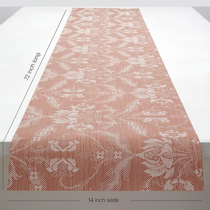 Martha by Martha Stewart | Chilewich Damask Table Runner in Burnt Coral - Easy Care Woven Textile - Indoor/Outdoor - Stain/Fade Resistant - 14" x 72"