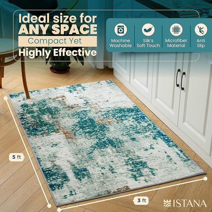 Istana 3x5 Area Rug - Green Modern Rugs for Living Room 3x5 - Foldable Rugs for Bedroom/Living Room Rug - Stain Resistant Washable Rug - Eco-Friendly Small Area Rugs