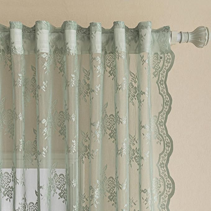 MEETSKY Lace Sheer Curtains 96 Inch Length Sage Green Vintage Victorian French Elegant Boho Decor for Living Room Dining Room Back Tab Rod Pocket Light Filtering Drapes, 50" W Each Panel, 2 Panels