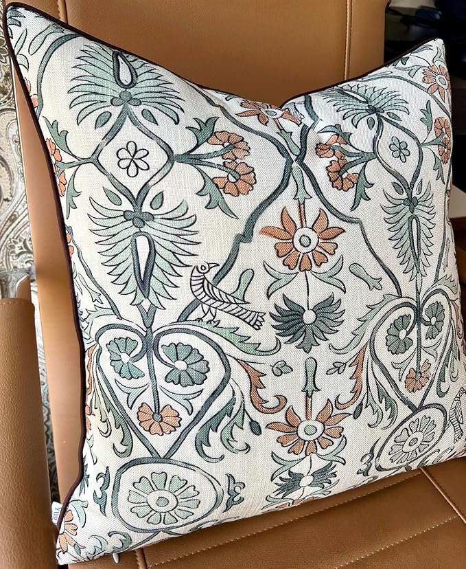 Akkineni Floral Printed Decorative Square Accent Throw Pillow Cover - Decor for Living Room, Sofa, Chair, Patio, Car, Balcony, Bench, Porch, Nursery, Office, Bedroom - 20x20 Inches