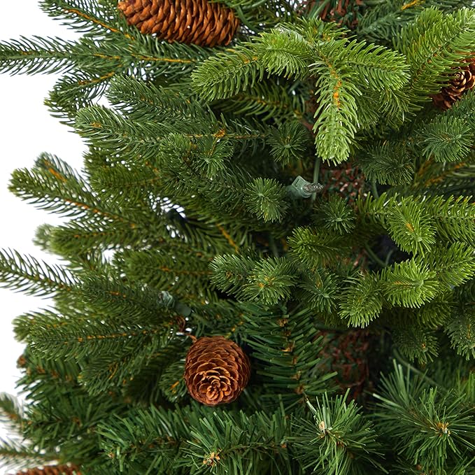Nearly Natural 3.5ft. Yukon Mountain Fir Artificial Christmas Tree with 50 Clear Lights and Pine Cones in White Planter