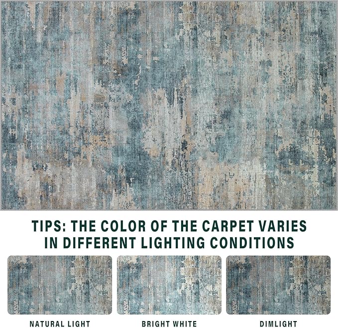 Area Rug Living Room Rugs: 6x9 Rug for Bedroom Machine Washable with Non Slip Backing Non Shedding Abstract Stain Resistant Large Carpet for Dining Room Nursery Home Office - Green