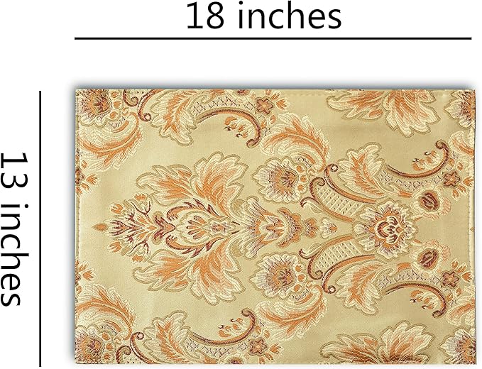 Luxury Dinner Table Runner and Placemats Set of 4, Gold Farmhouse Boho Fabric Cloth Place Mats, Perfect for Dining Room Decor, Washable Indoor Decoration