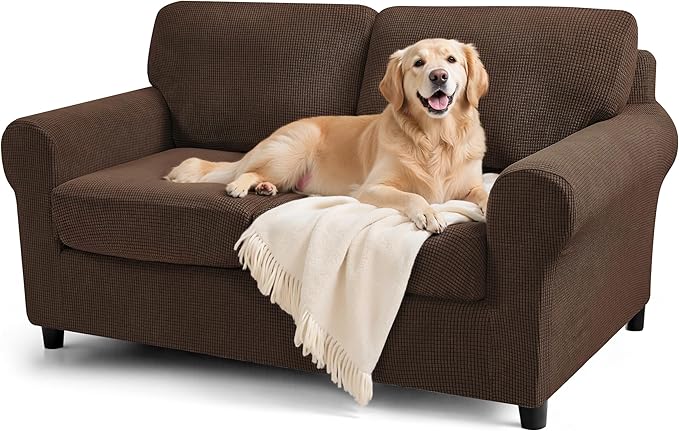SUBRTEX 5 Pieces Stretch Sofa Slipcover Sets Couch Cover Sets Backrest Cushion Covers Furniture Protector Collection Set for Oversize Sofa Loveseat Chair Slip Covers(Medium, Chocolate)