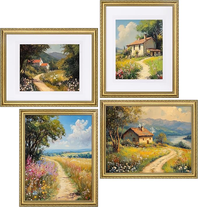 eletecpro 11x14 Picture Frames Set of 2, Vintage Photo Frame with Glass, Ornate Gold Frames 11 x 14 Display 8x10 Photo with Mat or 11x14 without Mat for Tabletop or Wall Decor, Gold