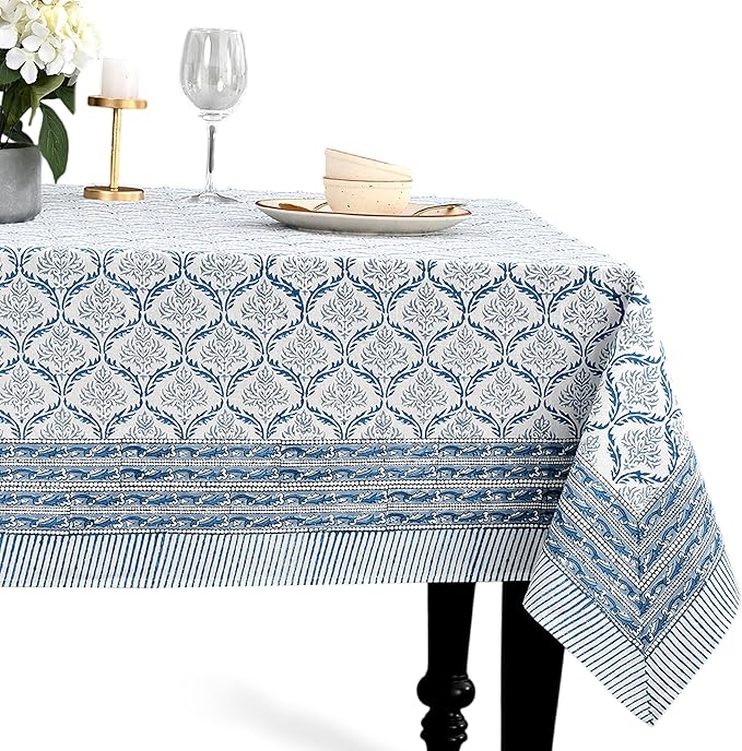 CPC Indigo Regal Tablecloth 100% Cotton 72x160 Inch Indian Block Print Rectangle Table Cover, Table Cloth for Gifting in Weddings, Halloween, Fall, Christmas, Thanksgiving