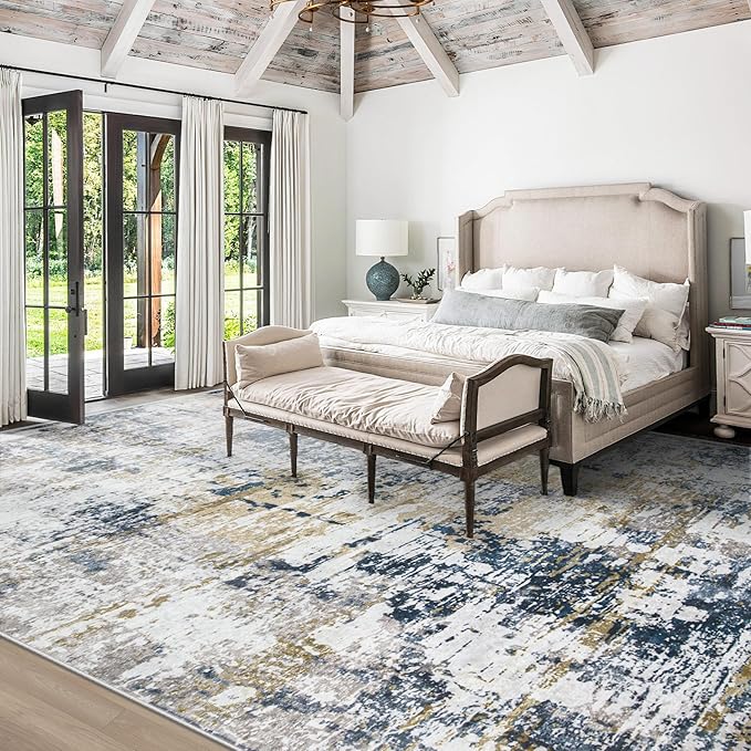 9x12 Area Rugs for Living Room: Washable Modern Abstract Rug Large Soft Non Slip Living Room Rug Indoor Low Pile Carpet for Bedroom Dining Room Home - Blue Grey Brown